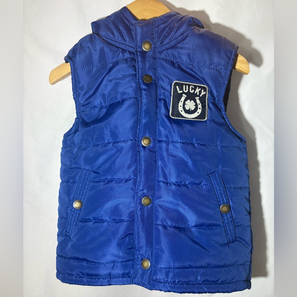 Lucky Brand Kids Boy Blue Puffer Vest with Hood 4T